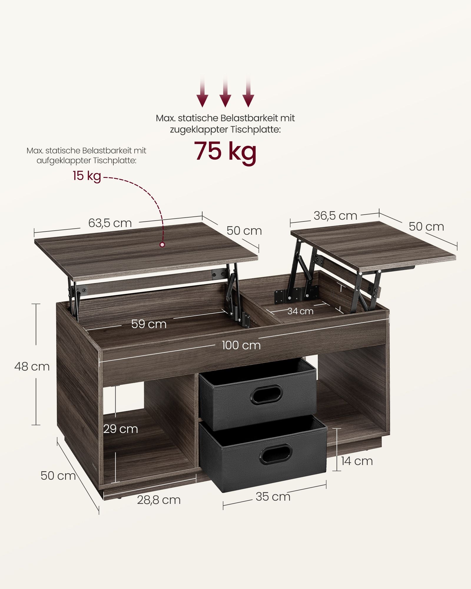 Salontafel Met 2 Lades En Vakken Asbruin