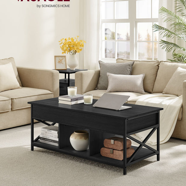 Salontafel – In hoogte verstelbaar – Met verborgen opbergruimte – Antracietgrijs–zwart