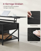 Salontafel – In hoogte verstelbaar – Met verborgen opbergruimte – Antracietgrijs–zwart