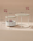 Bijzettafels Rond – Set van 2 – Met Stoffen Mand – Naturel Beige en Lichtmokka