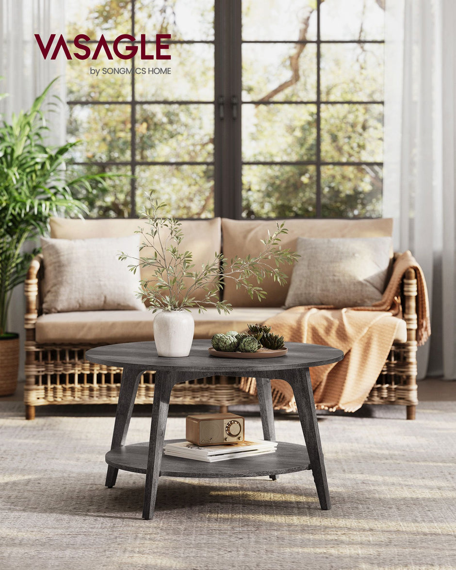 Ronde Salontafel – 2 Niveaus met Opbergruimte – Mistig Grijs