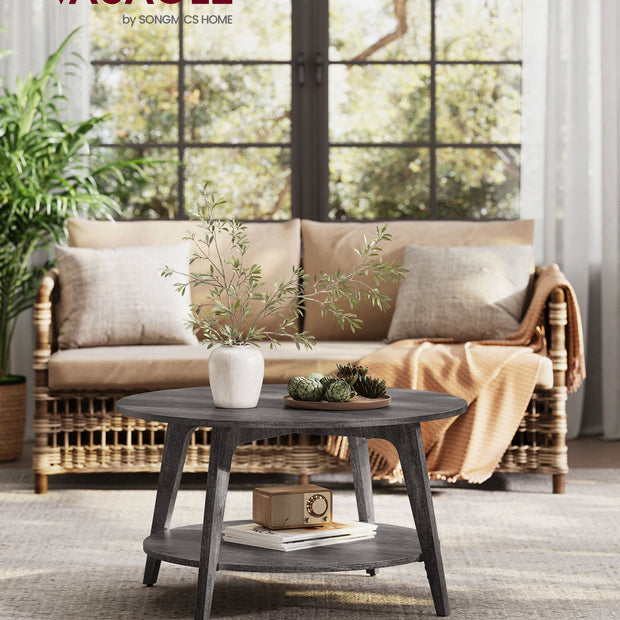 Ronde Salontafel – 2 Niveaus met Opbergruimte – Mistig Grijs