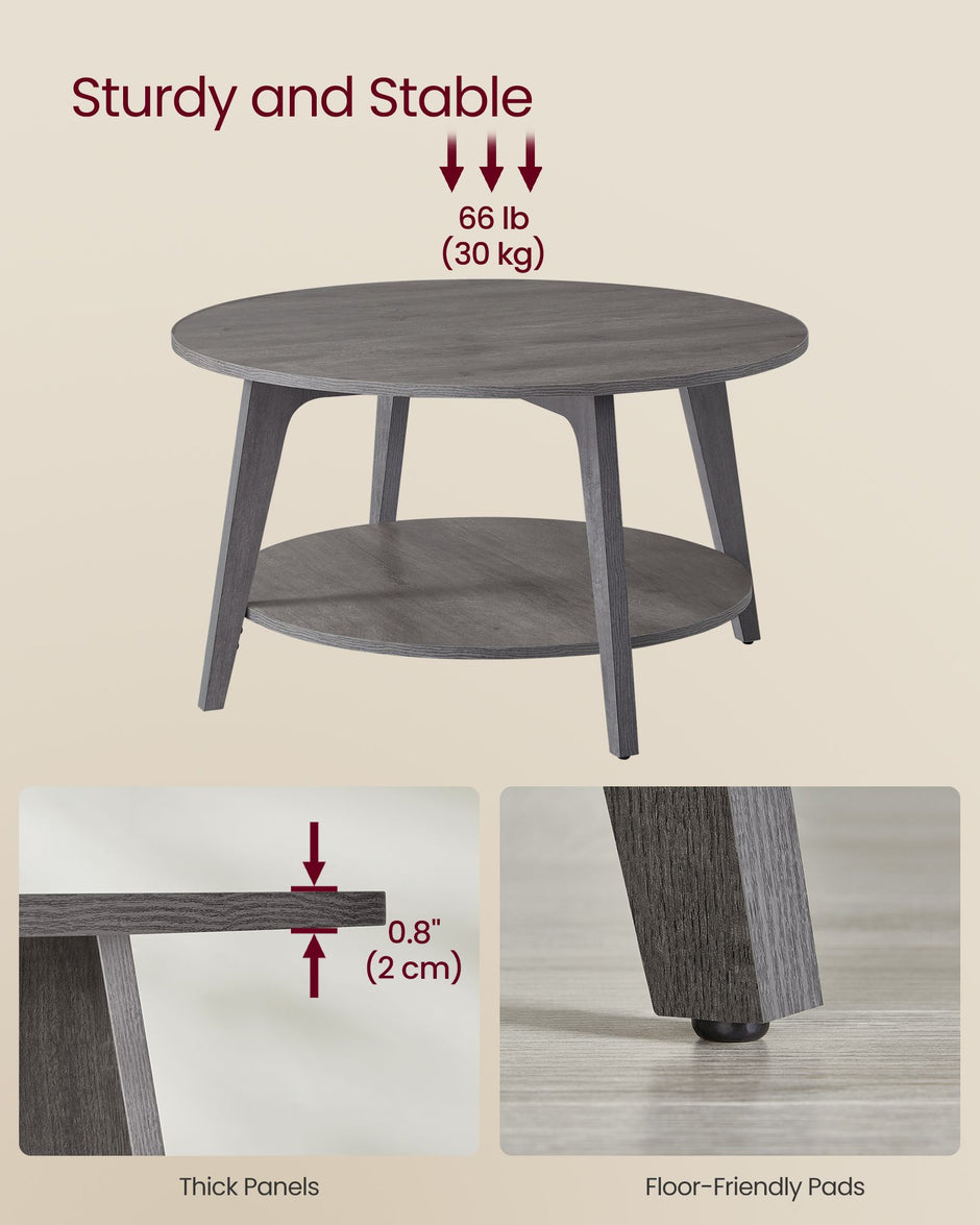 Ronde Salontafel – 2 Niveaus met Opbergruimte – Mistig Grijs