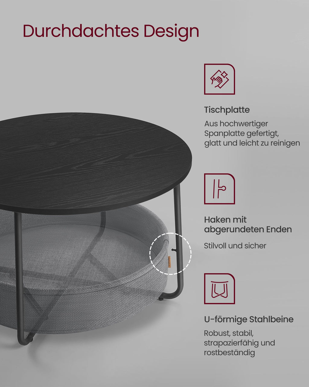 Salontafel Met Mand Gemaakt Van Inktzwarte En Leigrijze Stof