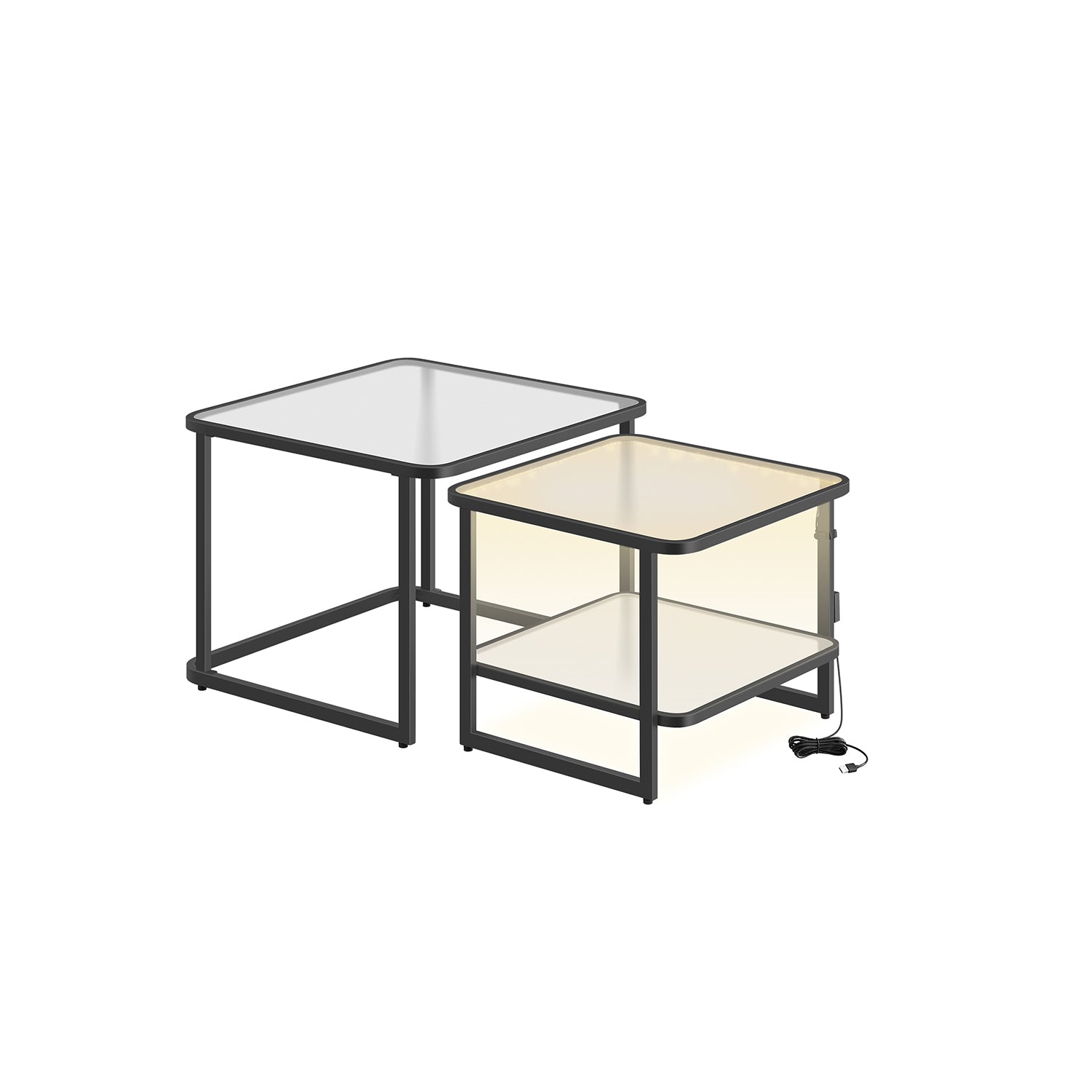 Salontafel set van 2 met LED licht wolk wit-parelwit