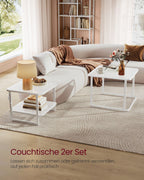Salontafel set van 2 met LED licht wolk wit-parelwit