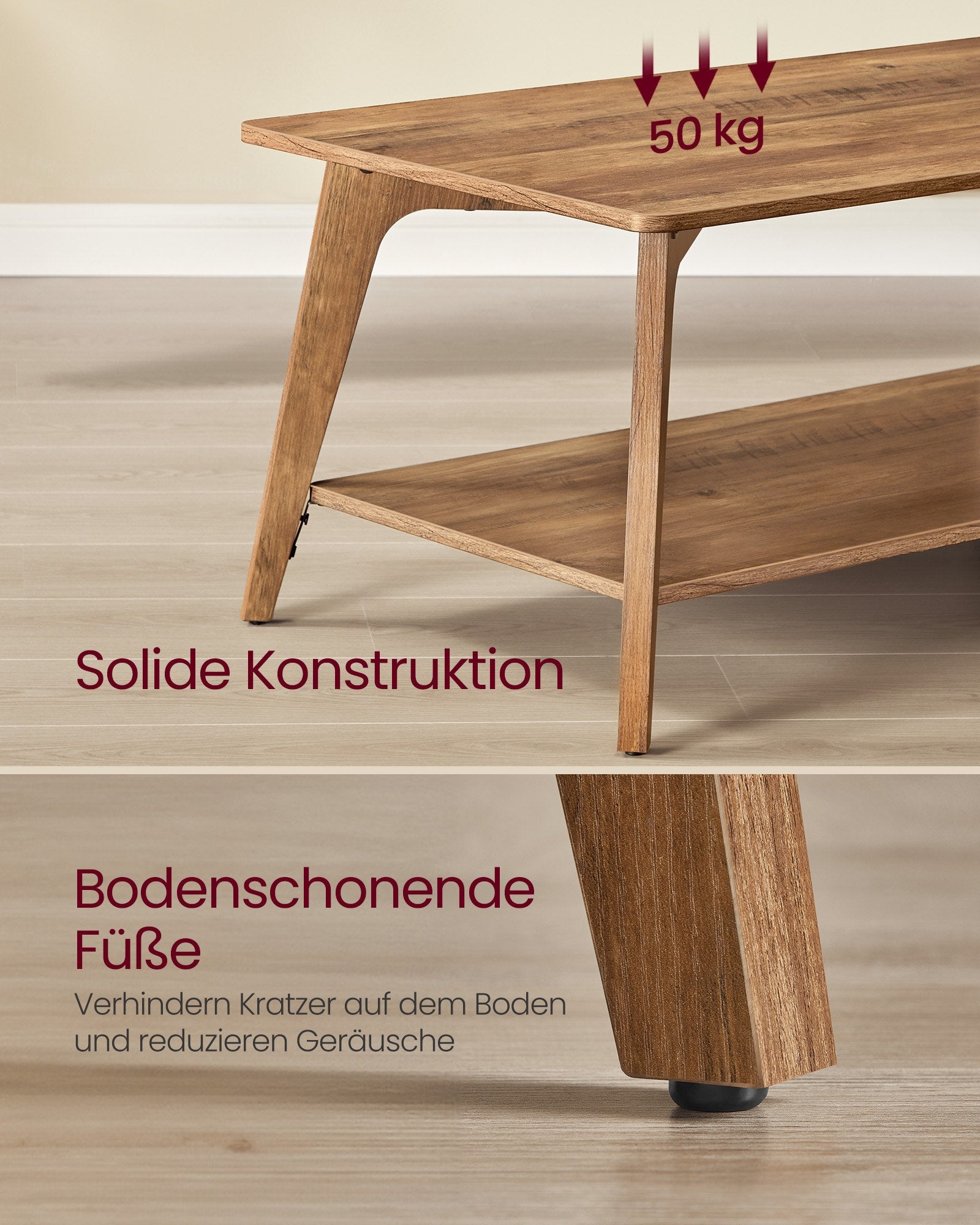 Salontafel - 100 x 55 x 45 cm - 2 planken - aardbruin