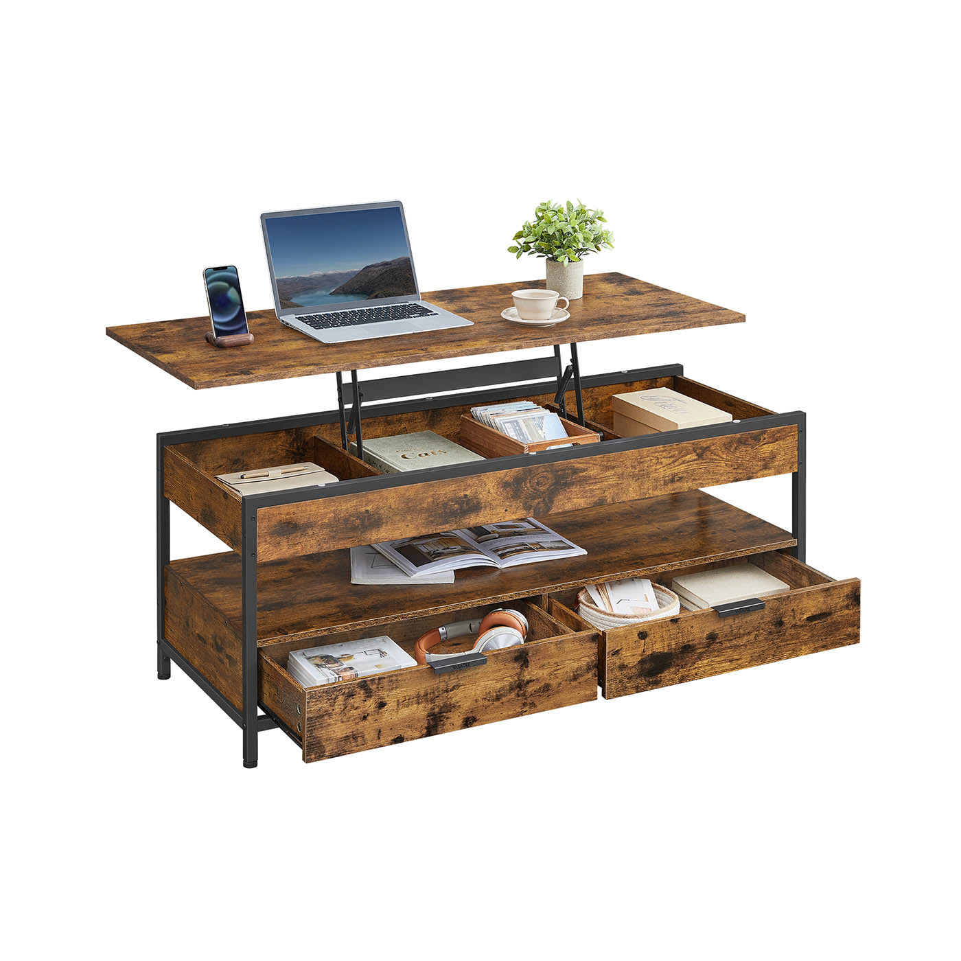 Salontafel met lades 50 x 120 cm camelbruin-inktzwart