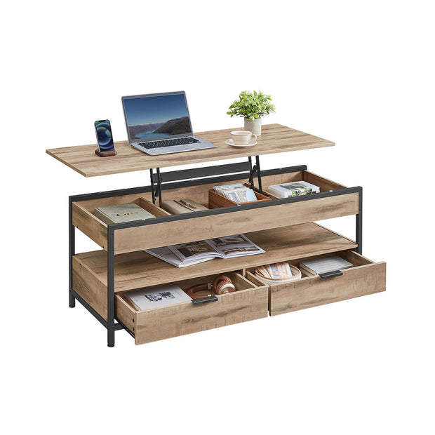 Salontafel met lades – Verstelbare hoogte – Camelbruin en inktzwart