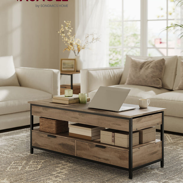 Salontafel met lades – Verstelbare hoogte – Camelbruin en inktzwart