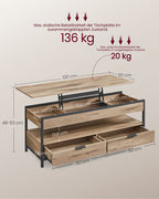 Salontafel met lades 50 x 120 cm camelbruin-inktzwart