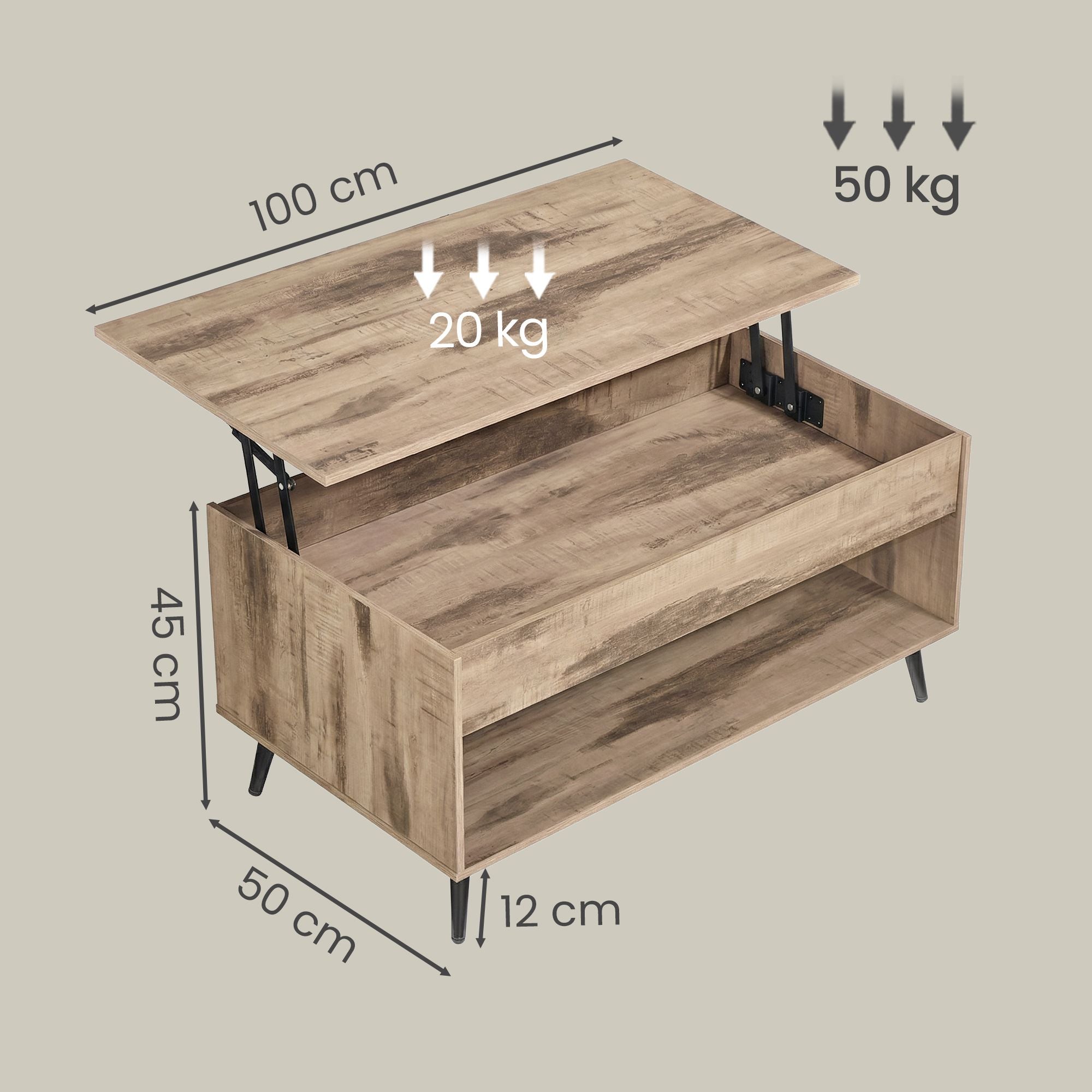 Salontafel - In Hoogte Verstelbaar - Verborgen Opbergvak - Kameelbruin-Zwart