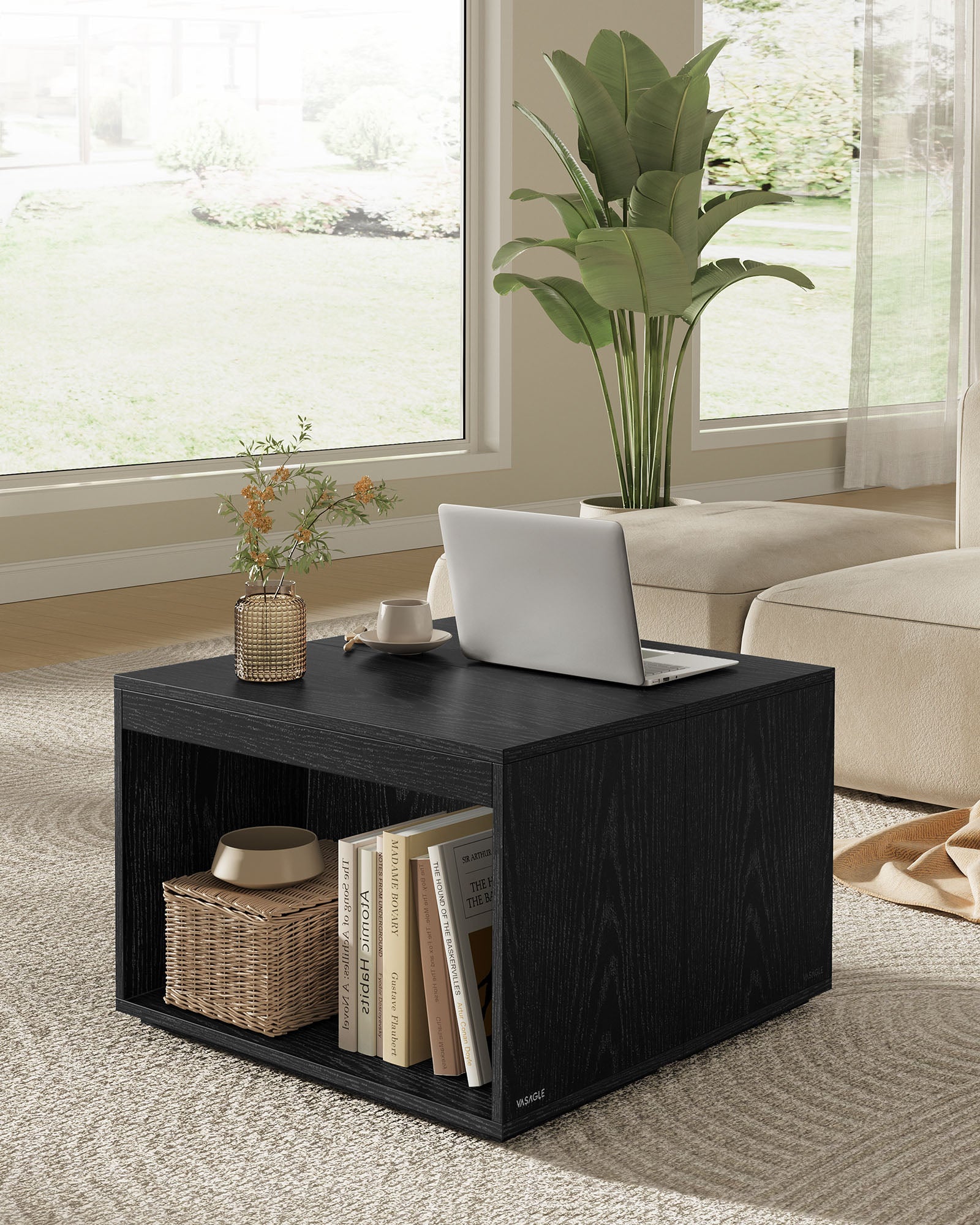 Salontafelset van 3 met opbergruimte in ebbenhout zwart