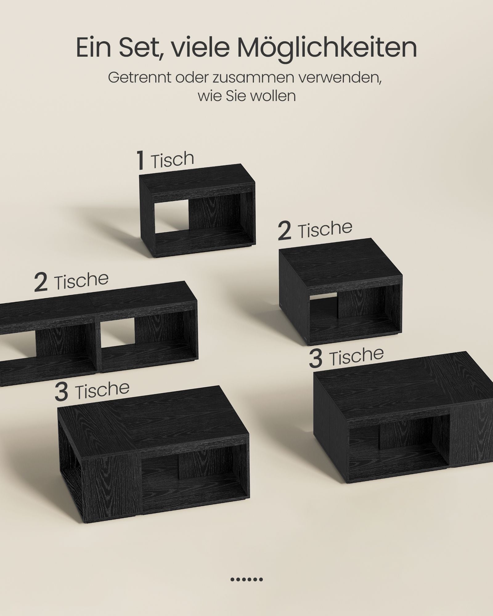 Salontafelset van 3 met opbergruimte in ebbenhout zwart