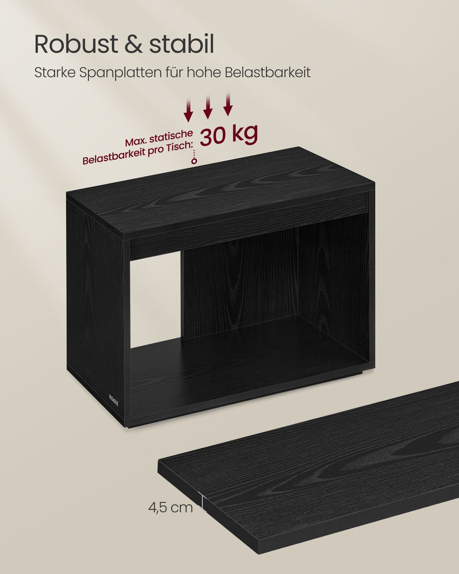 Salontafelset van 3 met opbergruimte in ebbenhout zwart