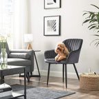 Eetkamerstoel - Fauteuil met armleuningen - Gestoffeerd - Grijs