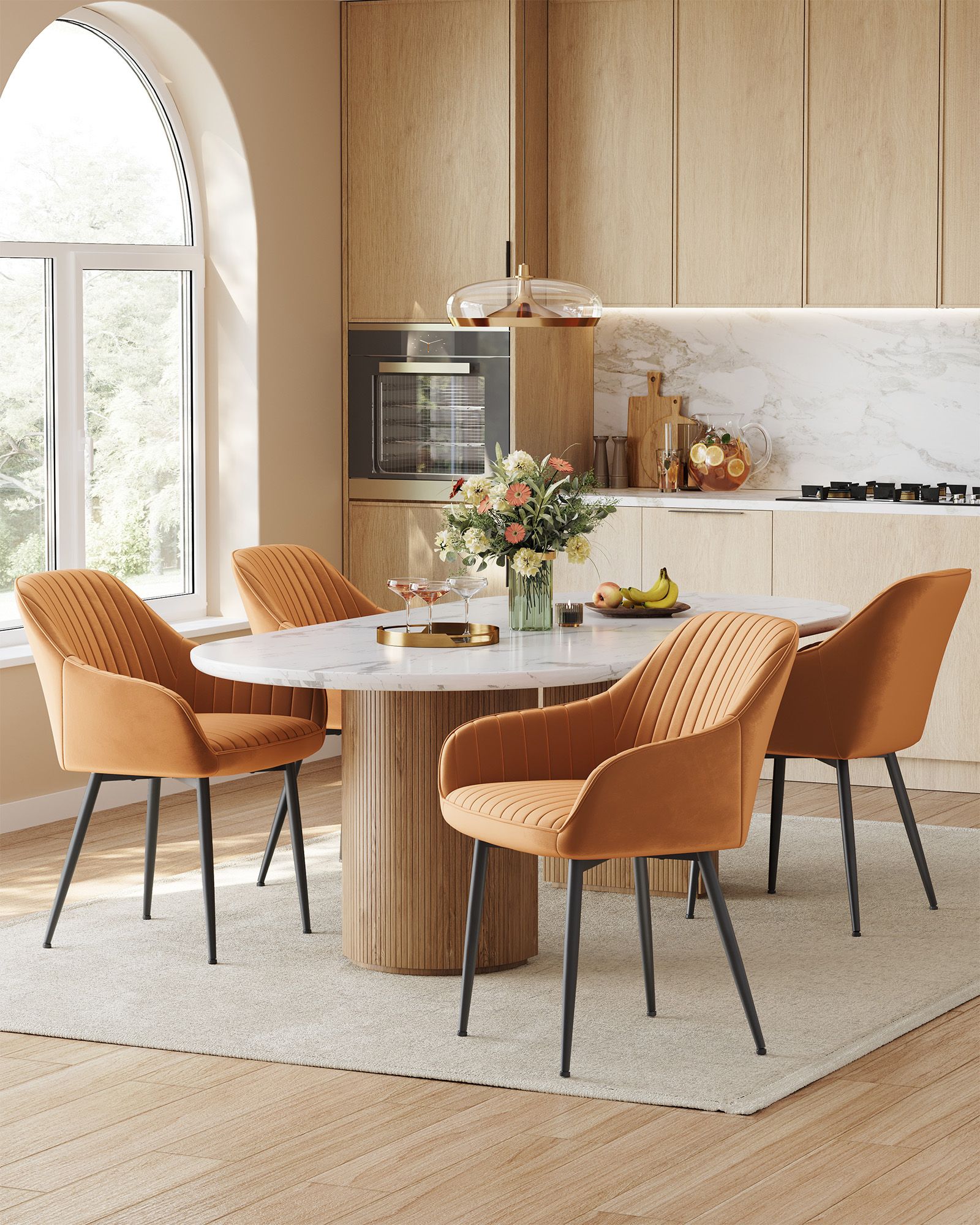 Eetkamerstoel – Met armleuningen – Fluweel – Karamelbruin-inktzwart – 60 x 60 x 81,5 cm