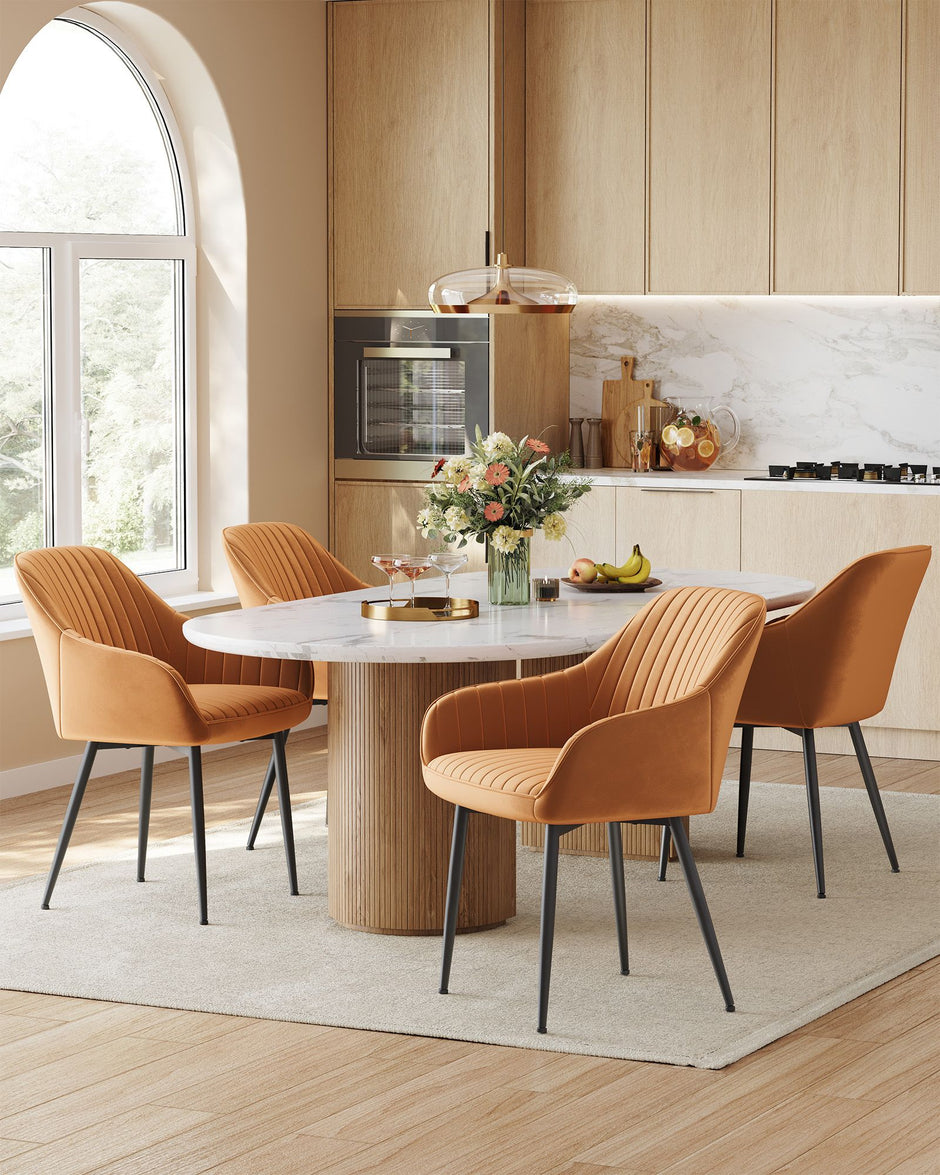 Eetkamerstoel – Met armleuningen – Fluweel – Karamelbruin-inktzwart – 60 x 60 x 81,5 cm