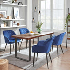 Eetkamerstoel - Gestoffeerd met fluweel - Met armleuningen en metalen poten - Blauw