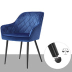 Eetkamerstoel - Gestoffeerd met fluweel - Met armleuningen en metalen poten - Blauw
