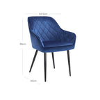 Eetkamerstoel - Gestoffeerd met fluweel - Met armleuningen en metalen poten - Blauw