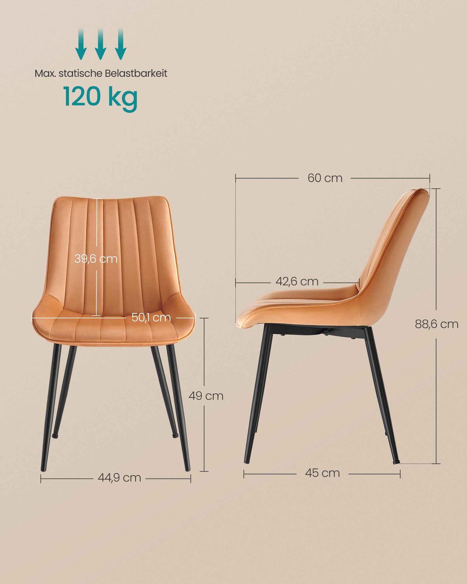 Eetkamerstoel Set van 2 – Comfortabel en stijlvol – Karamelbruin en inktzwart