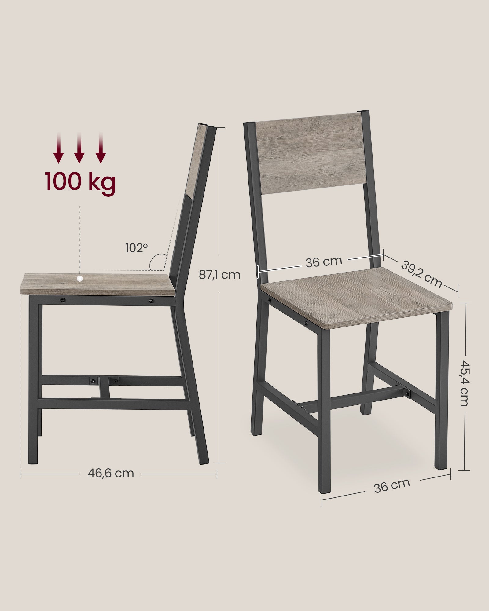 Eetkamerstoelen Set Van 2 Greige Gemêleerd Mat Grijs