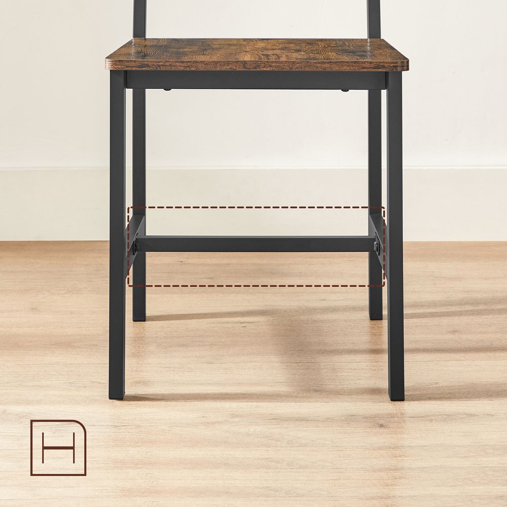 Eetkamerstoelen set van 2 – Ergonomische rugleuning – Matzwart staal – Vintage bruin-zwart