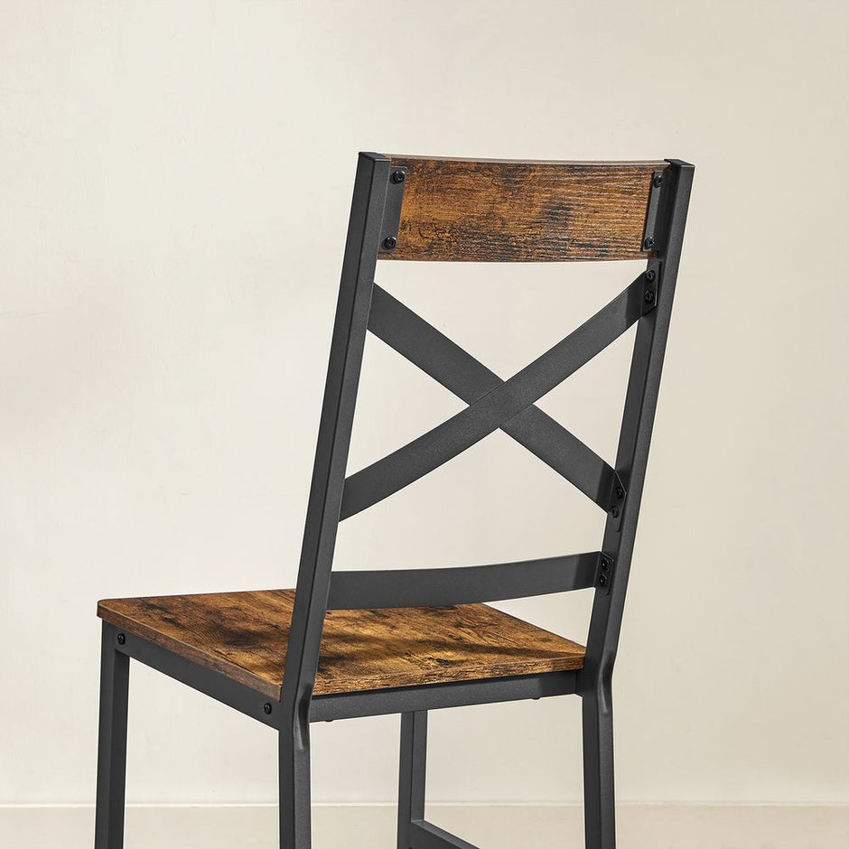 Eetkamerstoelen set van 2 – Ergonomische rugleuning – Matzwart staal – Vintage bruin-zwart