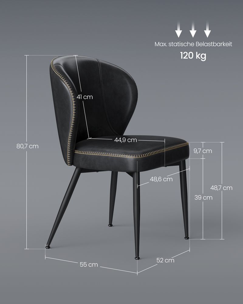 Eetkamerstoel – Comfortabel ontwerp – Kunstleer – Zwart
