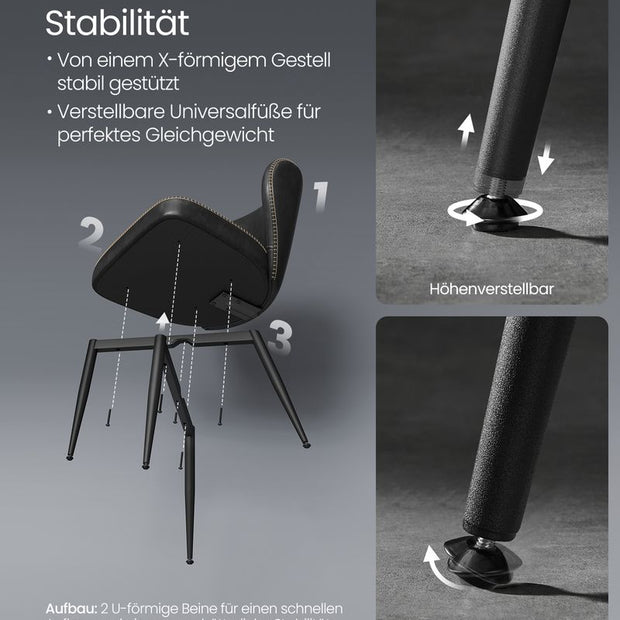 Eetkamerstoel – Gevoerde zitting van kunstleer – Stalen poten