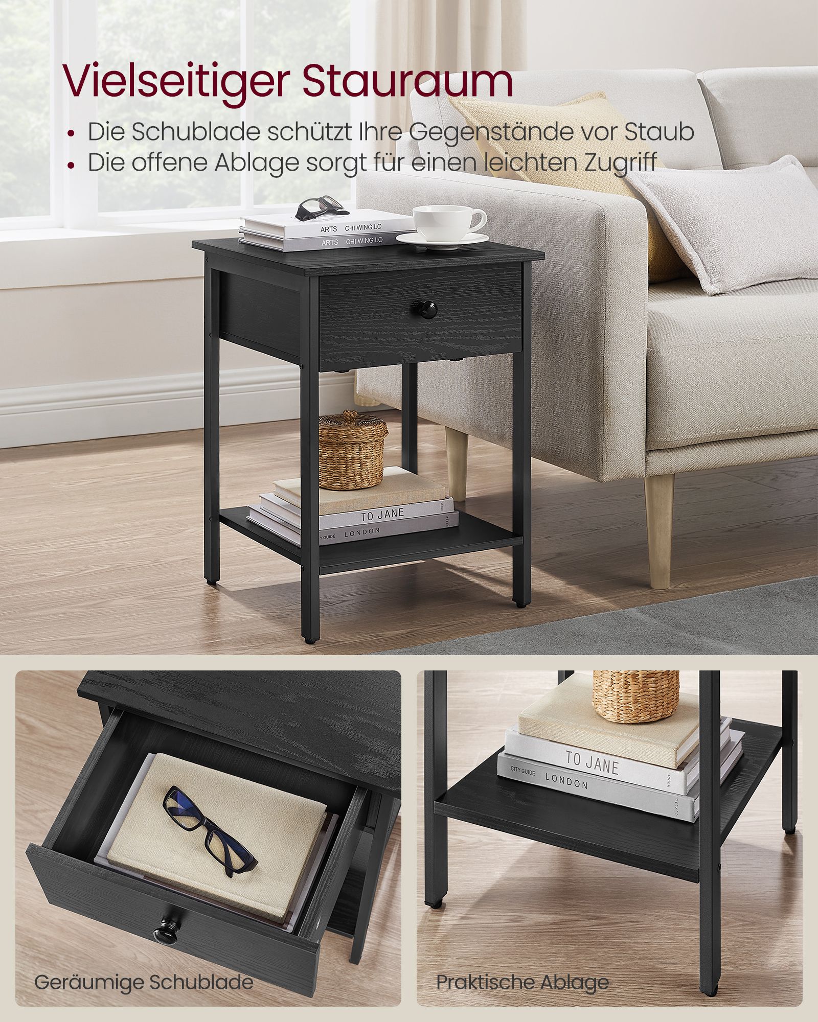 Bijzettafel – met lade & plank – ebbenhoutzwart