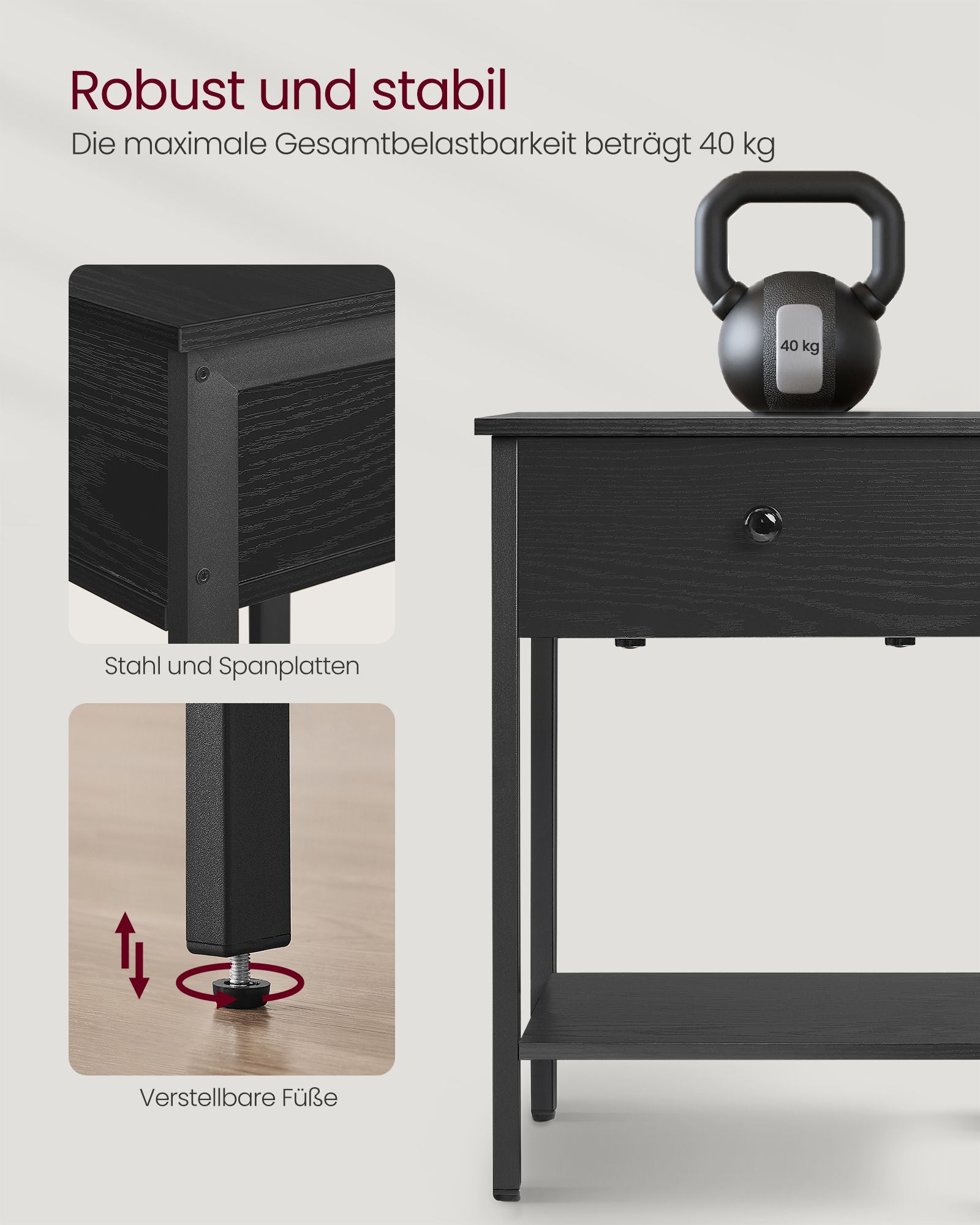 Bijzettafel – met lade & plank – ebbenhoutzwart