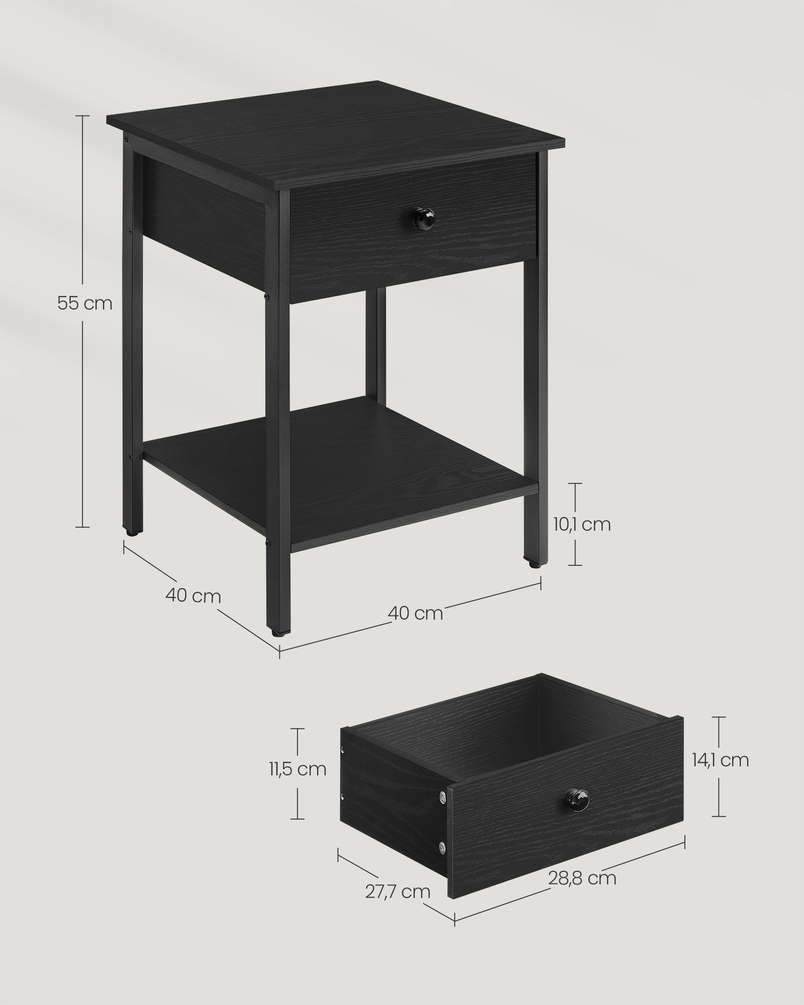 Bijzettafel – met lade & plank – ebbenhoutzwart