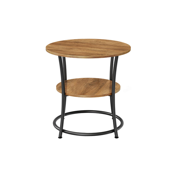 Bijzettafel rond – Met 2 planken – Stalen frame – Walnoot bruin-zwart