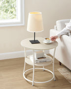 Bijzettafel met 2 Planken – Stalen Frame – Naturel Beige