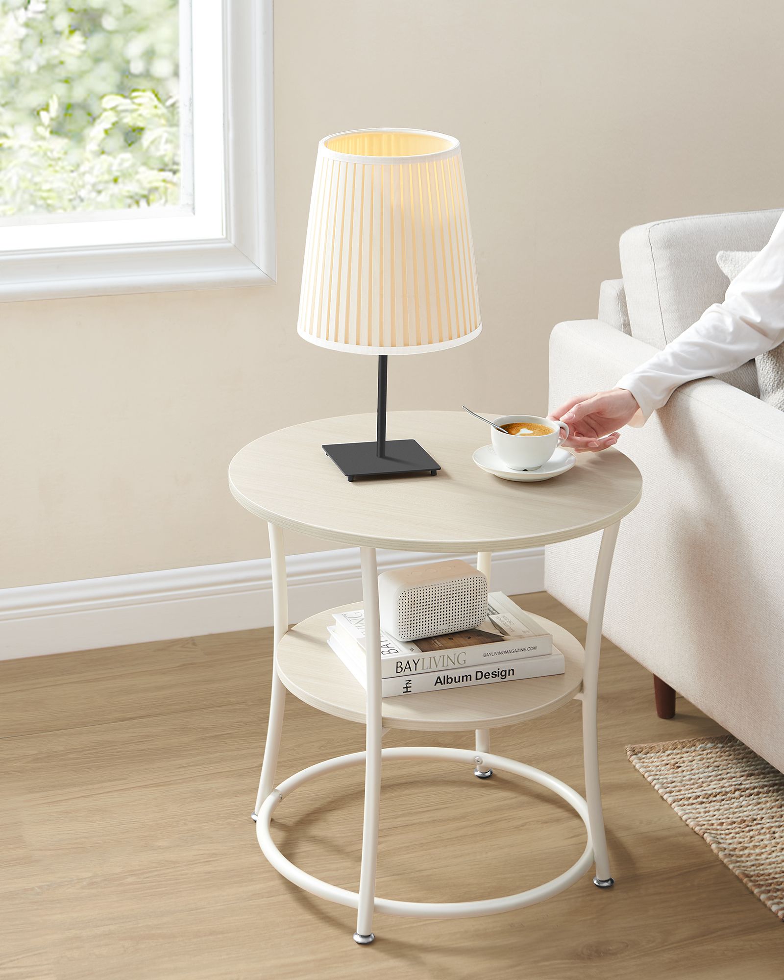 Bijzettafel met 2 Planken – Stalen Frame – Naturel Beige