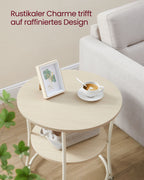 Bijzettafel met 2 Planken – Stalen Frame – Naturel Beige