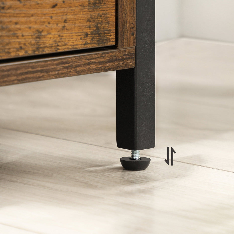 Nachtkastje – 2 lades – Bruin/Zwart – Hoogwaardig spaanplaat – Verstelbare poten