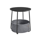 Ronde bijzettafel - Met stoffen mand - Metalen frame - Blauw