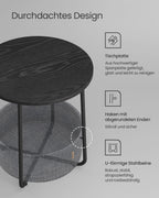 Bijzettafel – met mand – ebbenhout zwart-leigrijze stof