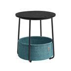 Ronde bijzettafel - Met stoffen mand - Metalen frame - Blauw