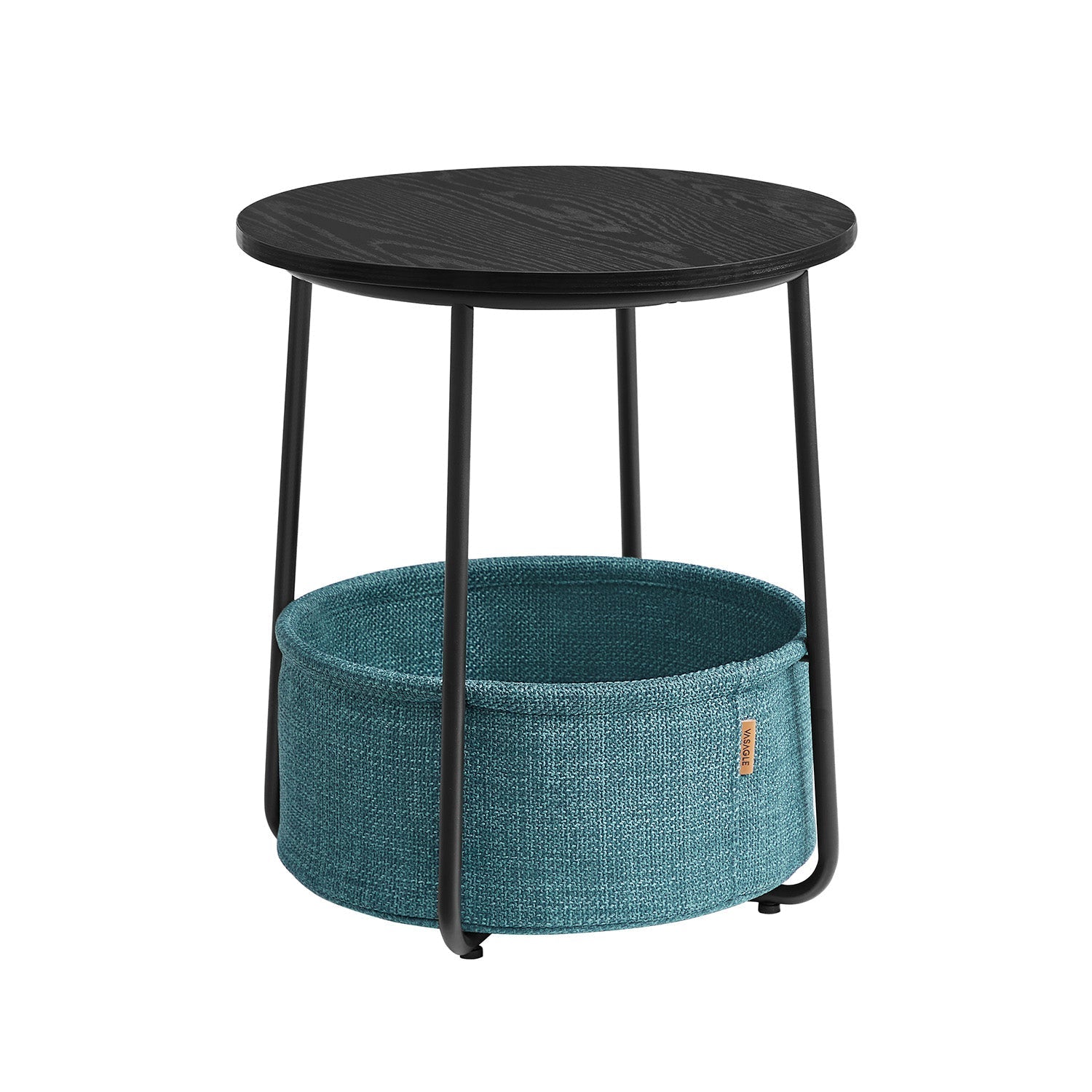 Ronde bijzettafel - Met stoffen mand - Metalen frame - Blauw