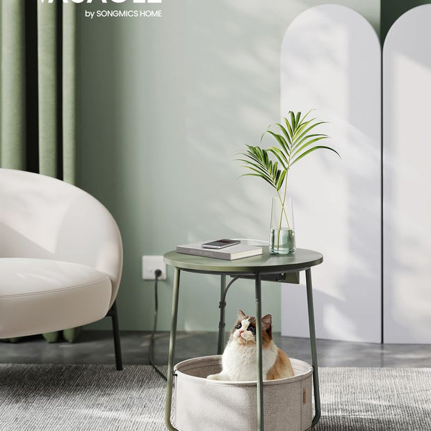 Bijzettafel rond – Met mand – Afmeting 45 x 50 cm – Modern design