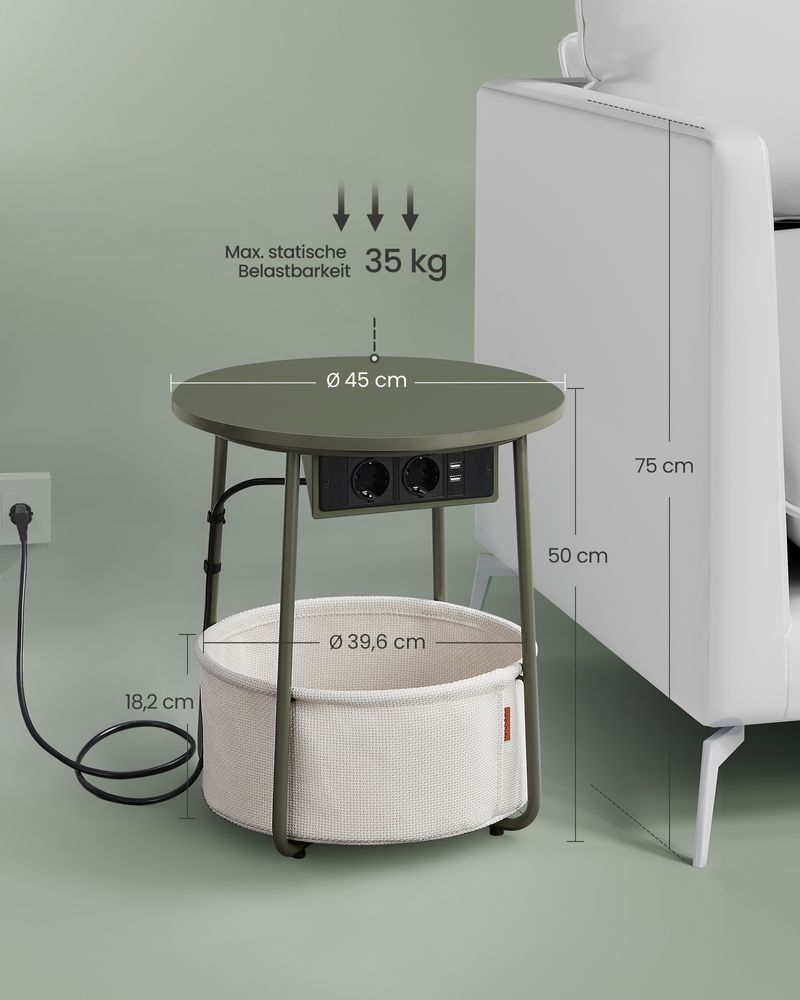 Bijzettafel rond – Met mand – Afmeting 45 x 50 cm – Modern design