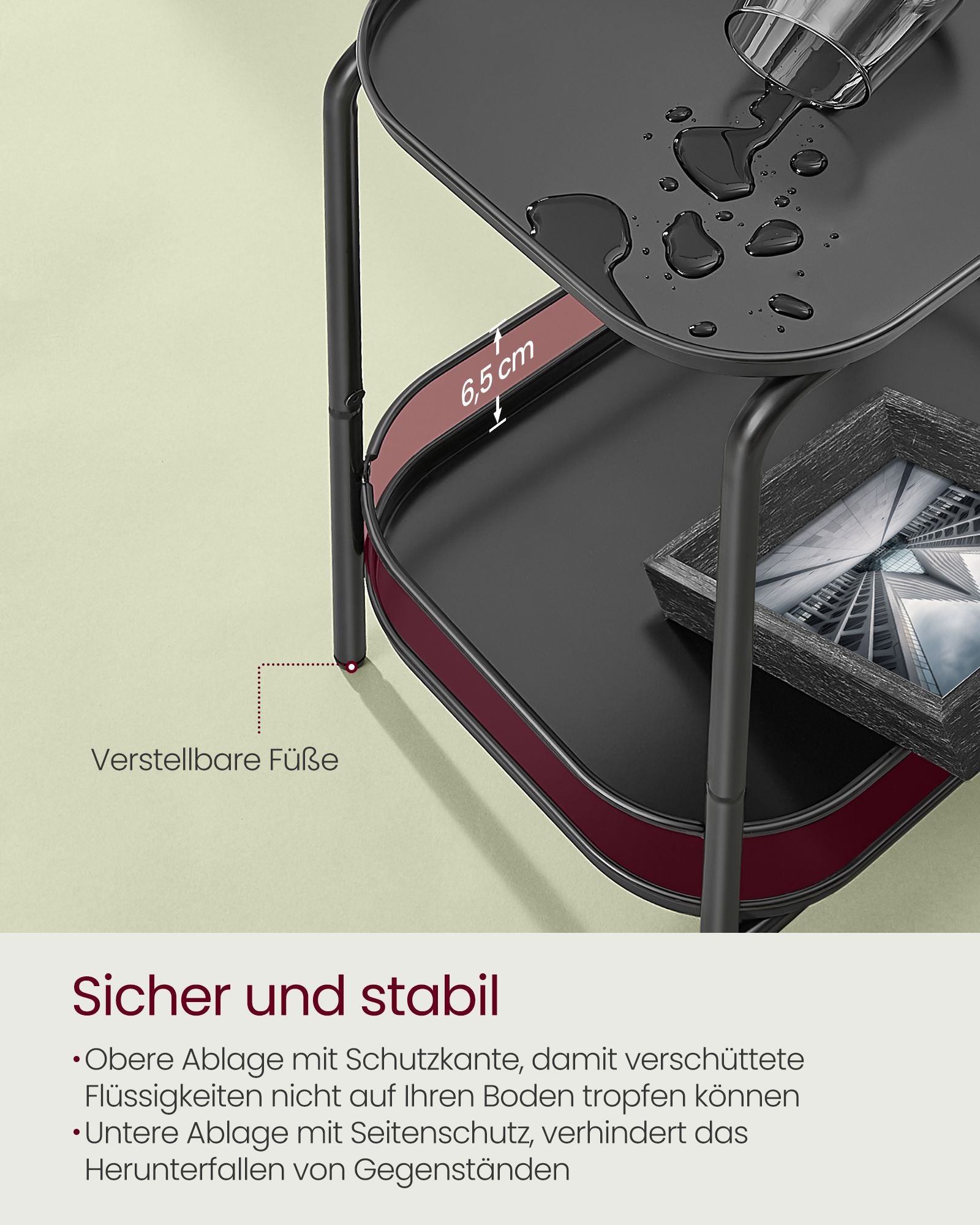 Bijzettafel – 2 niveaus – modern – inktzwart