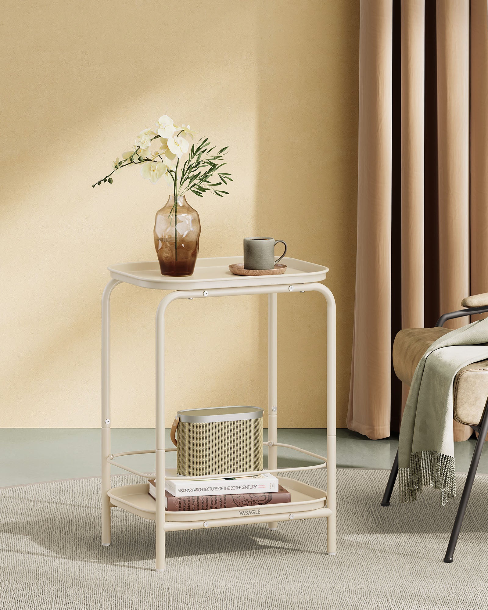 Bijzettafel met 2 niveaus – modern – crèmewit