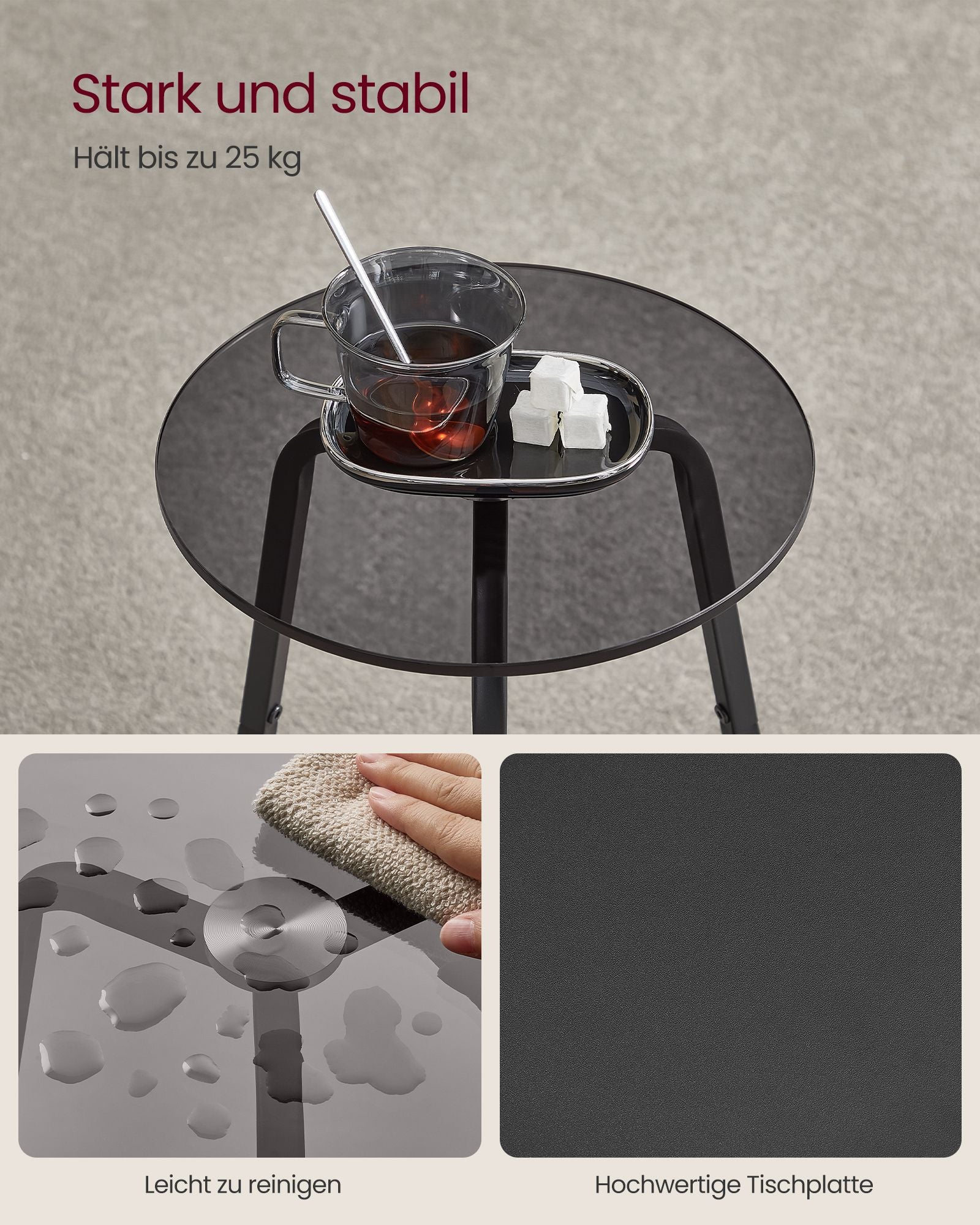 Bijzettafel Met 2 Niveaus En Leigrijze Glazen Blad