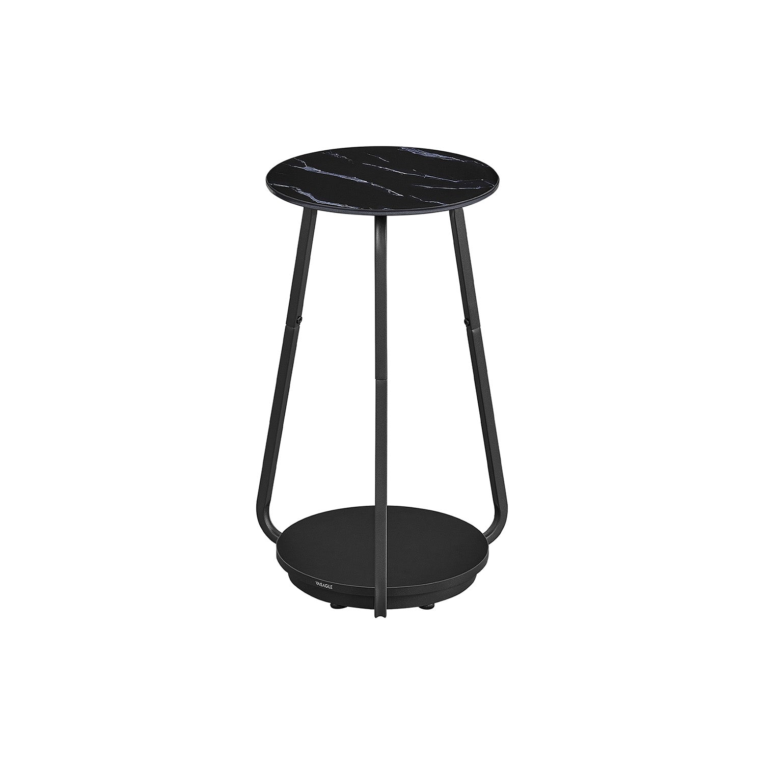 Bijzettafel rond – Met 2 open planken – Glazen blad – Stalen poten