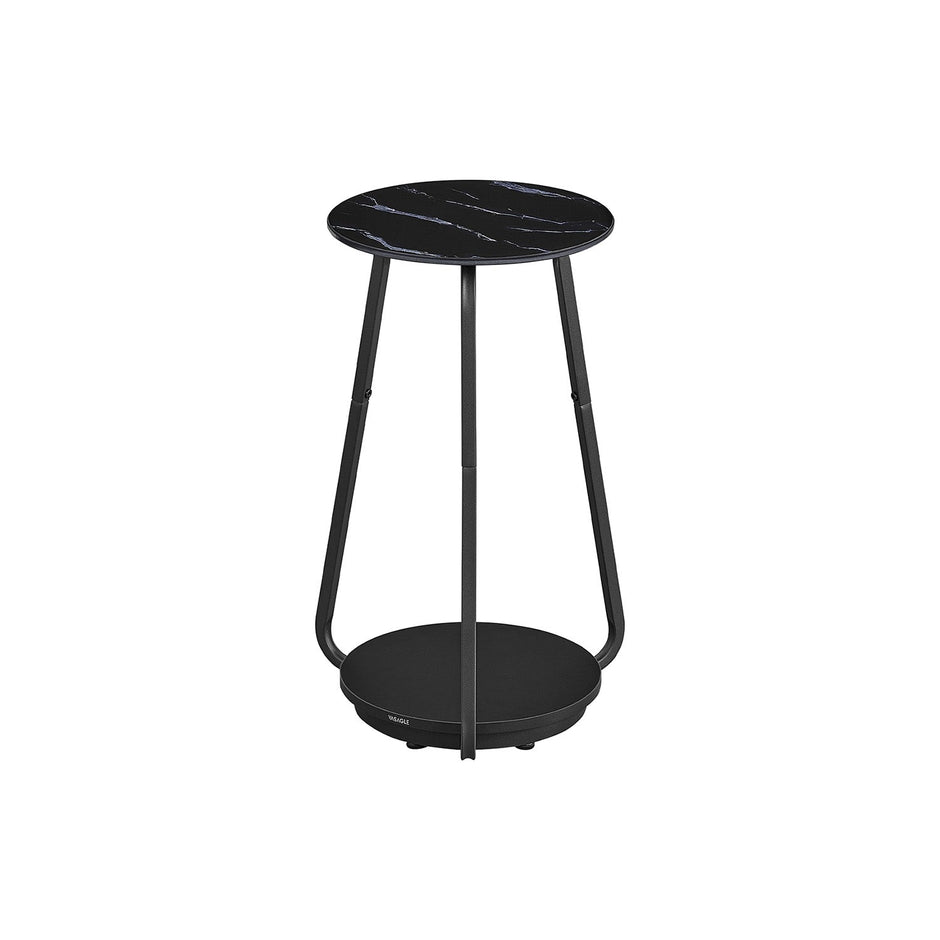 Bijzettafel rond – Met 2 open planken – Glazen blad – Stalen poten